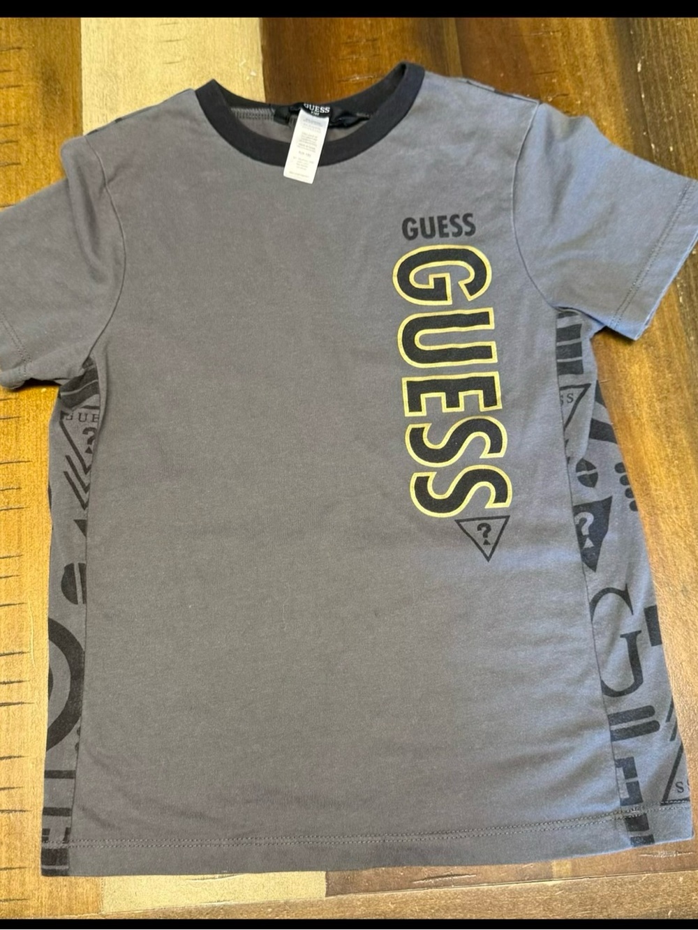 GUESS Gray Short-Sleeve Tee with Yellow Logo